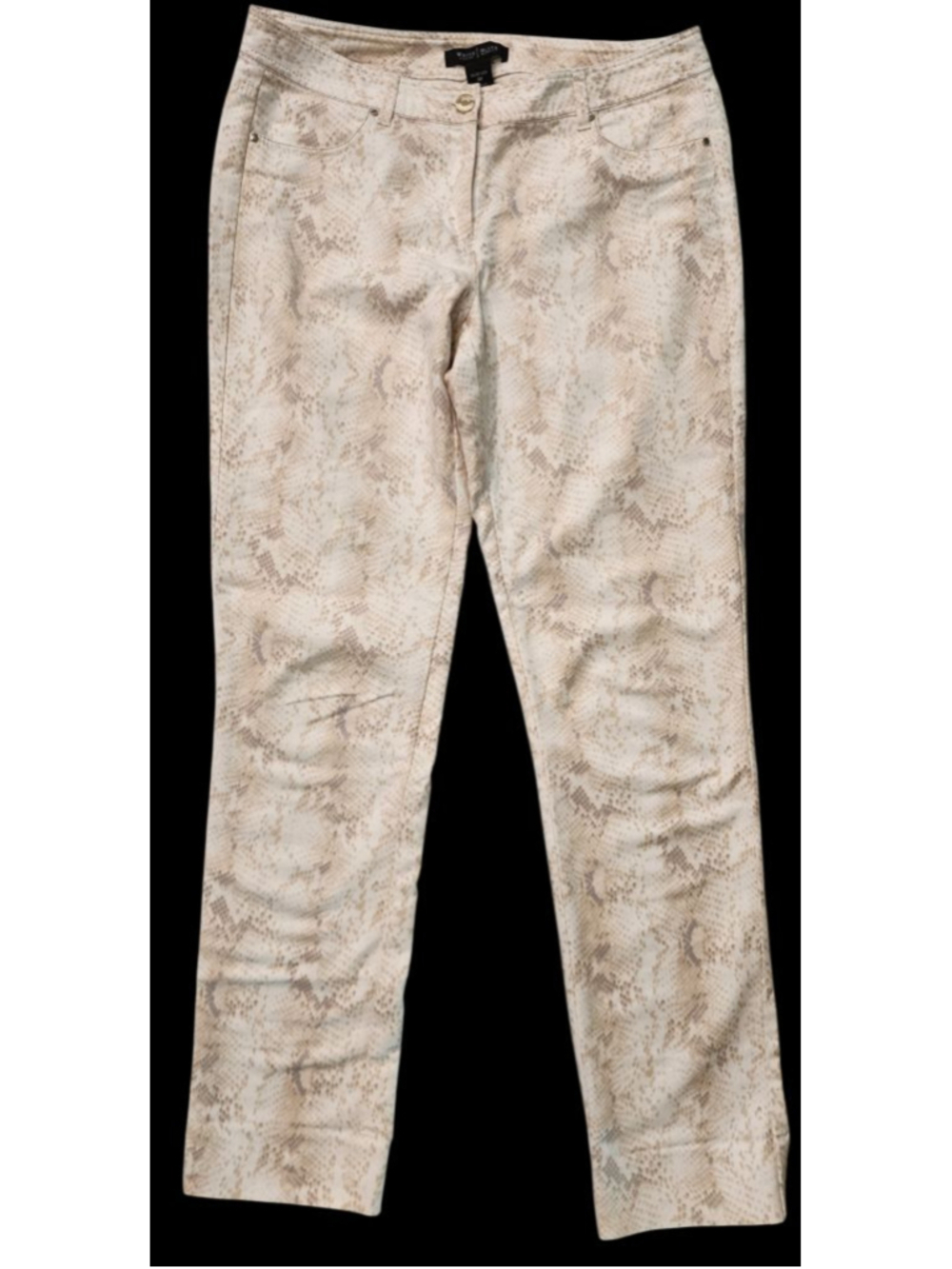 White House Black Market Snakeskin Slim Pants 4 Beige Tan Animal Print Trousers